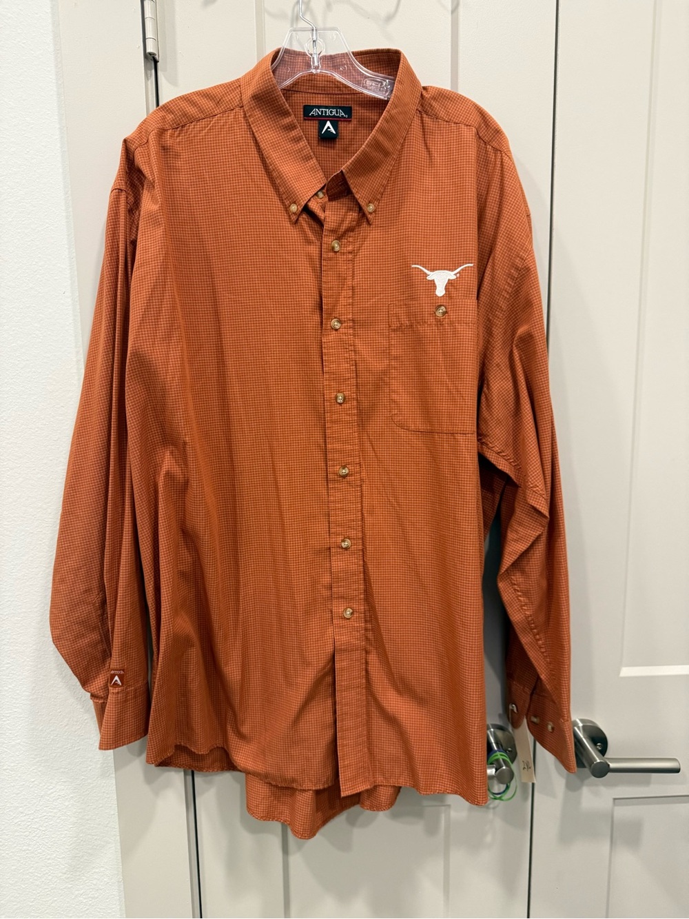Antigua Men's Button-Down Shirt in Burnt Orange with White Logo
